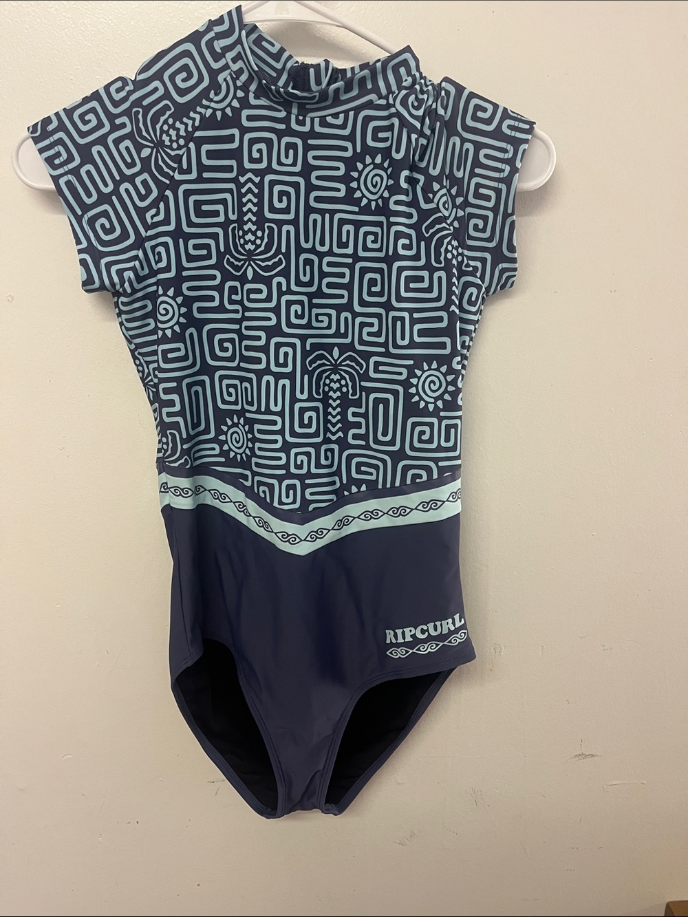 Rip Curl Navy & Light Blue Geometric Short Sleeve Girls One-Piece